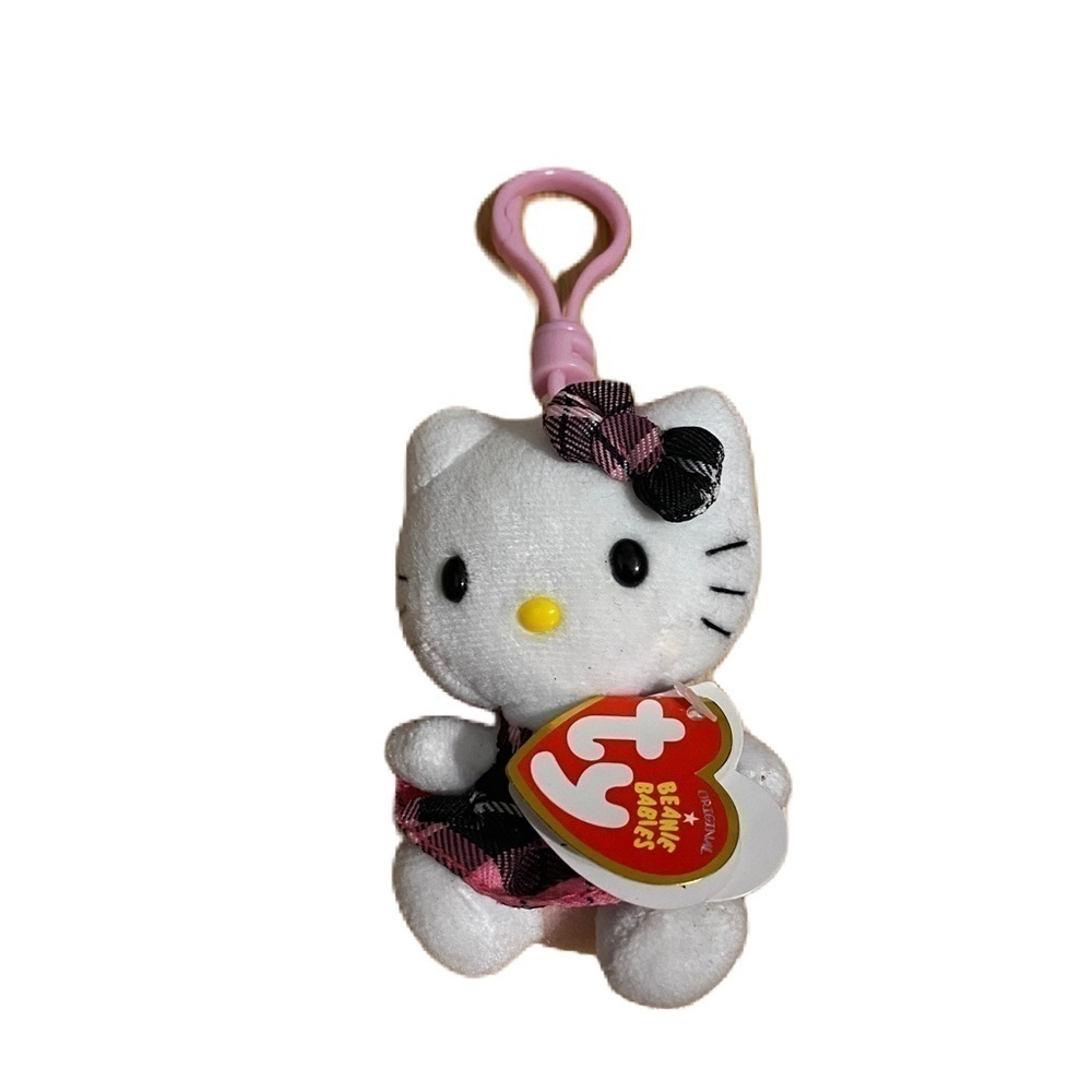 Hello Kitty Plaid Keychain NEW TY Plaid Plush Stuffed Animal White Pink